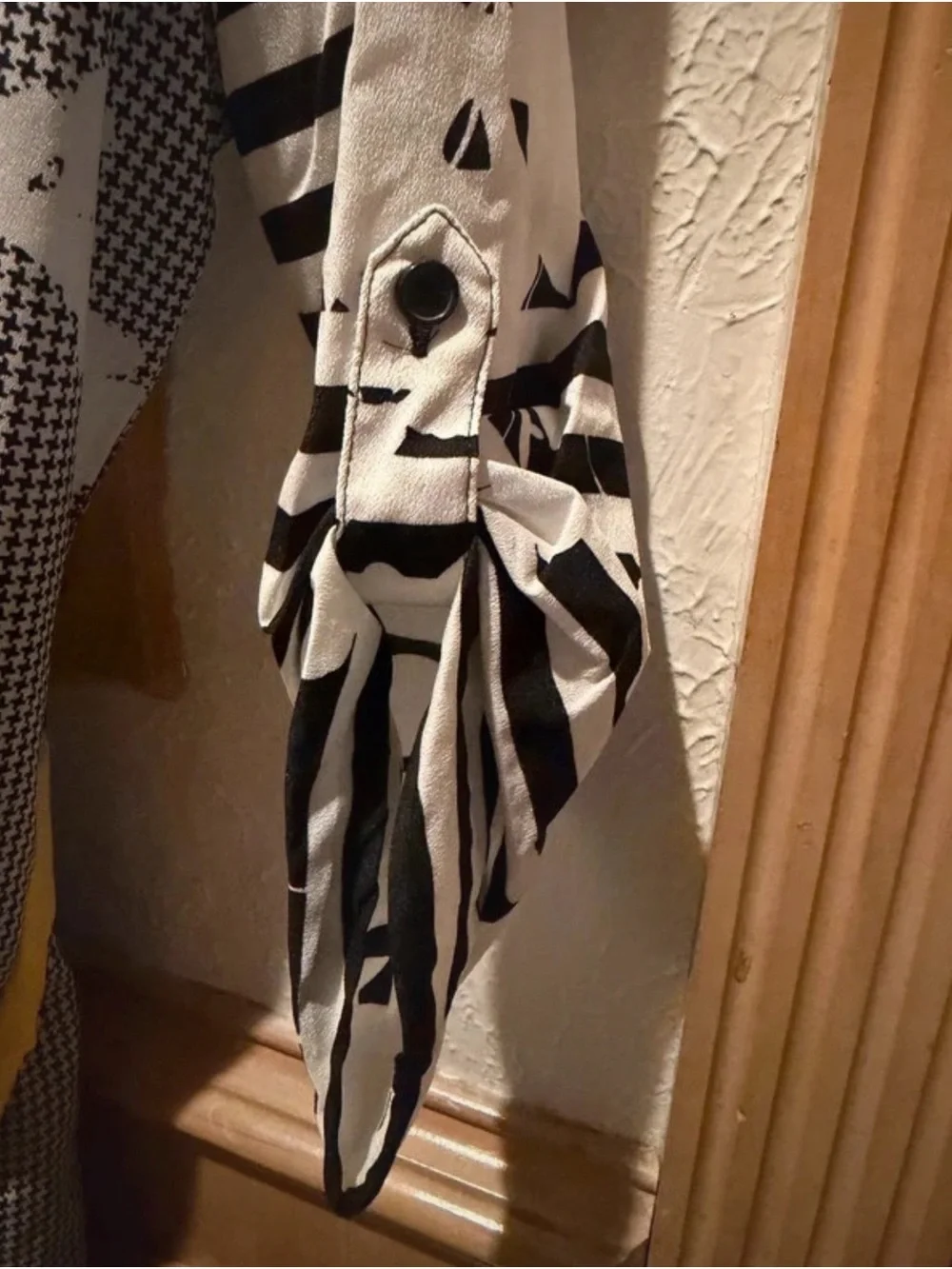 New York & Company Black, White & Yellow Striped Floral Tunic with Sash